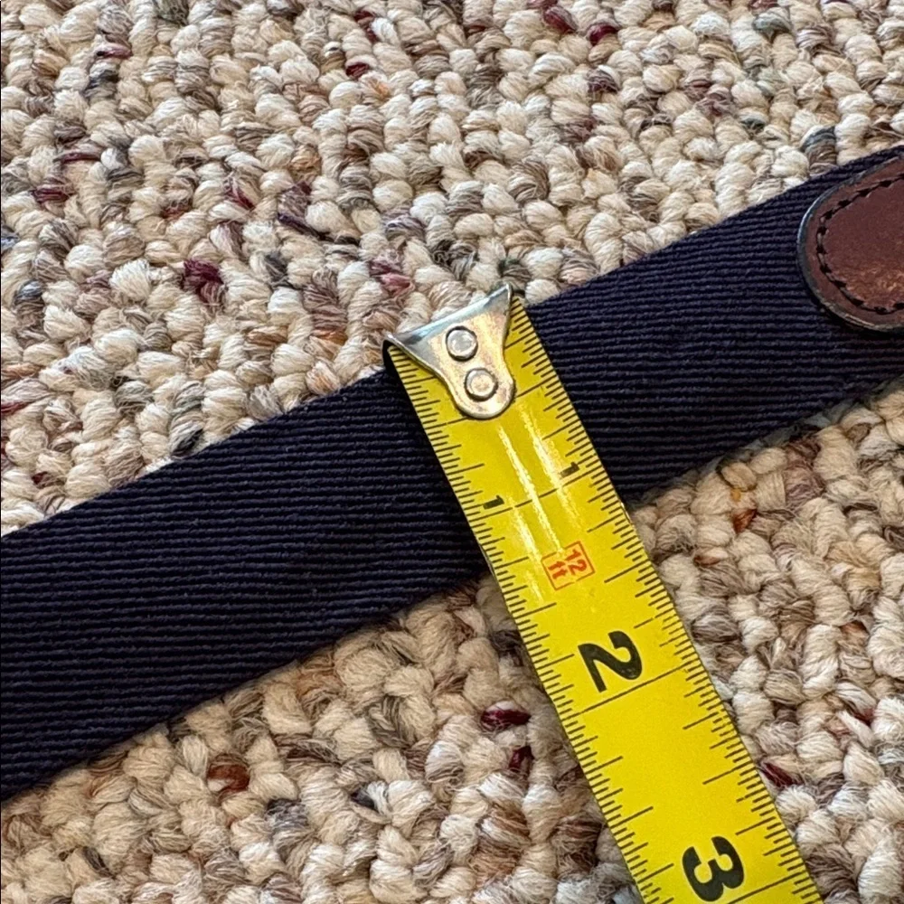 Vintage Brown and Navy Belt with Brass Buckle. Fabric & Leather. 36